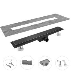 Odpływ Prysznicowy Liniowy Syfon Sitko 360 Filtr do Włosów Czarny 110 cm