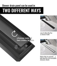 Odpływ Prysznicowy Liniowy Syfon Sitko 360 Filtr do Włosów Czarny 110 cm