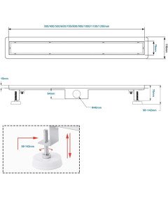 Odpływ Prysznicowy Liniowy Syfon Sitko 360 Filtr do Włosów Czarny 110 cm