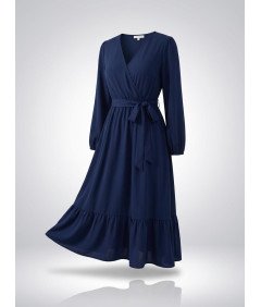 PatPat Sukienka Midi Elegancka Gładka Vintage Koktajlowa Granatowa L