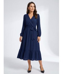 PatPat Sukienka Midi Elegancka Gładka Vintage Koktajlowa Granatowa L