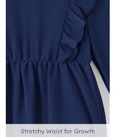 PatPat Sukienka Elegancka Gładka Vintage Granatowa Dla Dziewczynek 2 Lata