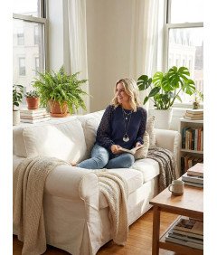 Tuopuda Sweter Damski Bluzka na Długi Rękaw Okrągły Dekolt Granatowa M