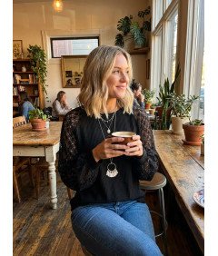 Tuopuda Sweter Damski Bluzka na Długi Rękaw Okrągły Dekolt Czarny XL