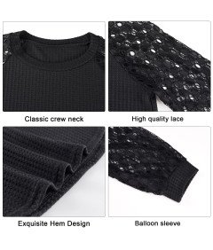 Tuopuda Sweter Damski Bluzka na Długi Rękaw Okrągły Dekolt Czarny XL