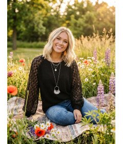 Tuopuda Sweter Damski Bluzka na Długi Rękaw Okrągły Dekolt Czarny XL