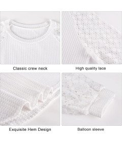 Tuopuda Sweter Damski Bluzka na Długi Rękaw Okrągły Dekolt Biała L