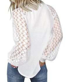 Tuopuda Sweter Damski Bluzka na Długi Rękaw Okrągły Dekolt Biała L