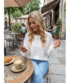 Tuopuda Sweter Damski Bluzka na Długi Rękaw Okrągły Dekolt Biała S