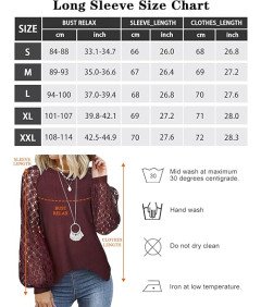 Tuopuda Sweter Damski Bluzka na Długi Rękaw Okrągły Dekolt Bordowa L