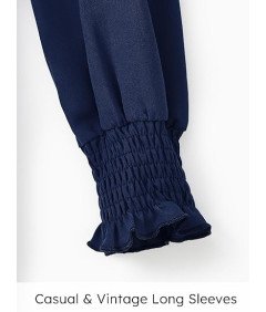 PatPat Sukienka Elegancka Gładka Vintage Granatowa Dla Dziewczynek 8-9 lat