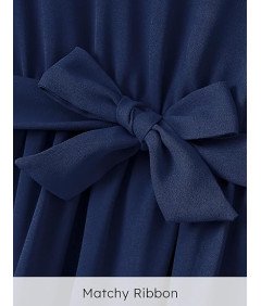 PatPat Sukienka Elegancka Gładka Vintage Granatowa Dla Dziewczynek 8-9 lat