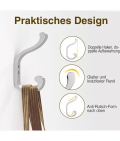 Wieszak na Ubrania Ścienny 6 Sztuk Wieszaki na Ubrania do 16 kg Srebrne