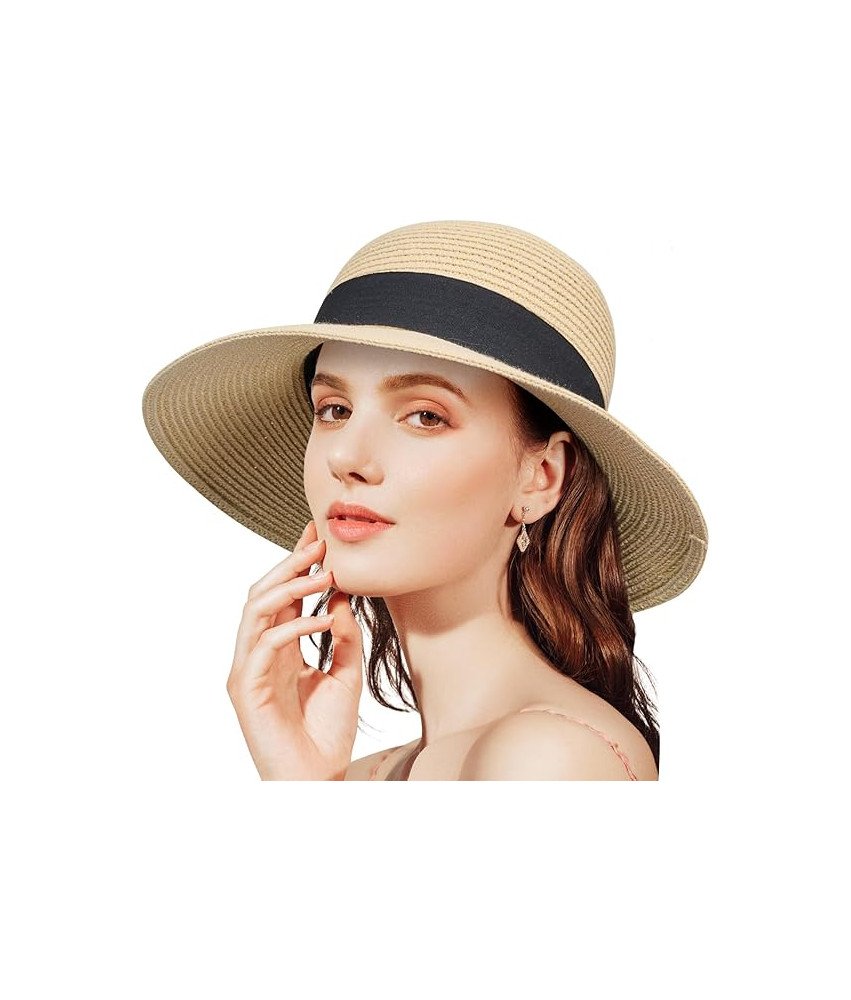 ANLUKE Damski Kapelusz Słomkowy Przeciwsłoneczny Plażowy Ochrona UV Beżowy