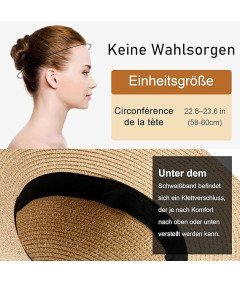 ANLUKE Damski Kapelusz Słomkowy Przeciwsłoneczny Plażowy Ochrona UV Beżowy