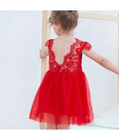 Ugitopi Sukienka dla Dziewczynek Tiulowa z Koronką Wizytowa Czerwona 100 cm