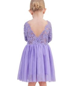 Ugitopi Sukienka dla Dziewczynek Tiulowa z Koronką Wizytowa Fioletowa 90 cm