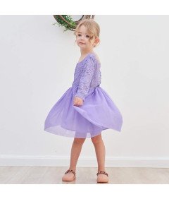 Ugitopi Sukienka dla Dziewczynek Tiulowa z Koronką Wizytowa Fioletowa 90 cm