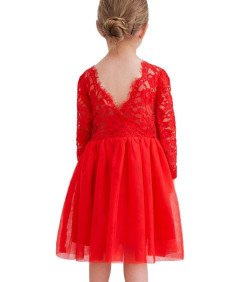 Ugitopi Sukienka dla Dziewczynek Tiulowa z Koronką Wizytowa Czerwona 90 cm