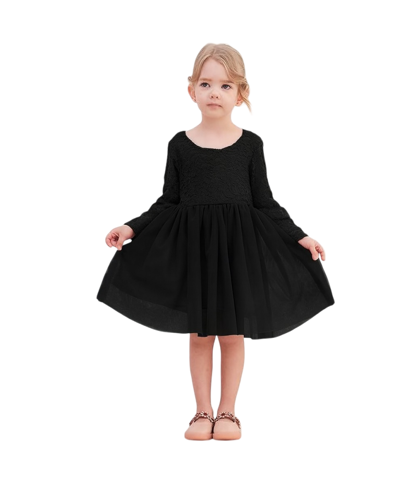 Ugitopi Sukienka dla Dziewczynek Tiulowa z Koronką Wizytowa Czarna 90 cm