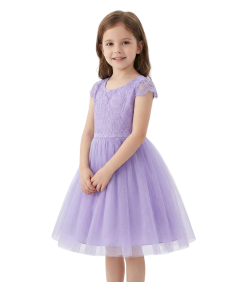 Ugitopi Sukienka dla Dziewczynek Tiulowa z Koronką Wizytowa Fioletowa 90 cm