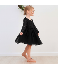 Ugitopi Sukienka dla Dziewczynek Tiulowa z Koronką Wizytowa Czarna 90 cm