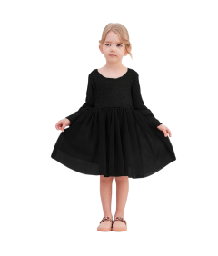 Ugitopi Sukienka dla Dziewczynek Tiulowa z Koronką Wizytowa Czarna 100 cm