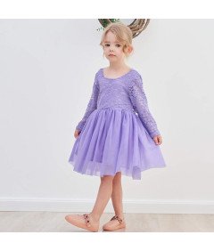 Ugitopi Sukienka dla Dziewczynek Tiulowa z Koronką Wizytowa Fioletowa 140cm