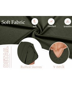 Elegancka Bluzka Damska V-Neck Krótki Rękaw Casual Zielona M