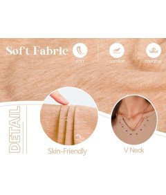 Elegancka Bluzka Damska oddychająca V-Neck Krótki Rękaw Casual Brązowa L