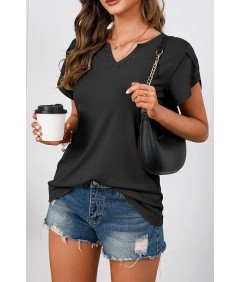 Elegancka Bluzka Damska V-Neck Oddychająca Krótki Rękaw Casual Czarna XXL