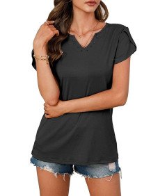 Elegancka Bluzka Damska V-Neck Oddychająca Krótki Rękaw Casual Czarna S