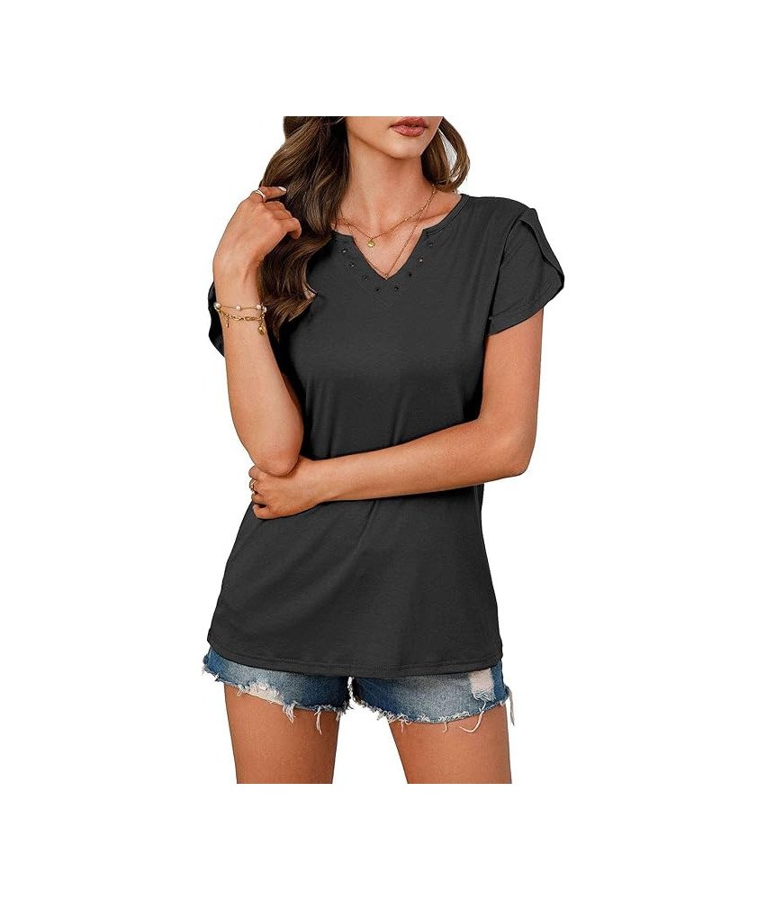 Elegancka Bluzka Damska V-Neck Oddychająca Krótki Rękaw Casual Czarna S