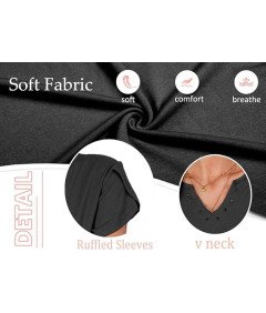 Elegancka Bluzka Damska V-Neck Oddychająca Krótki Rękaw Casual Czarna XXL