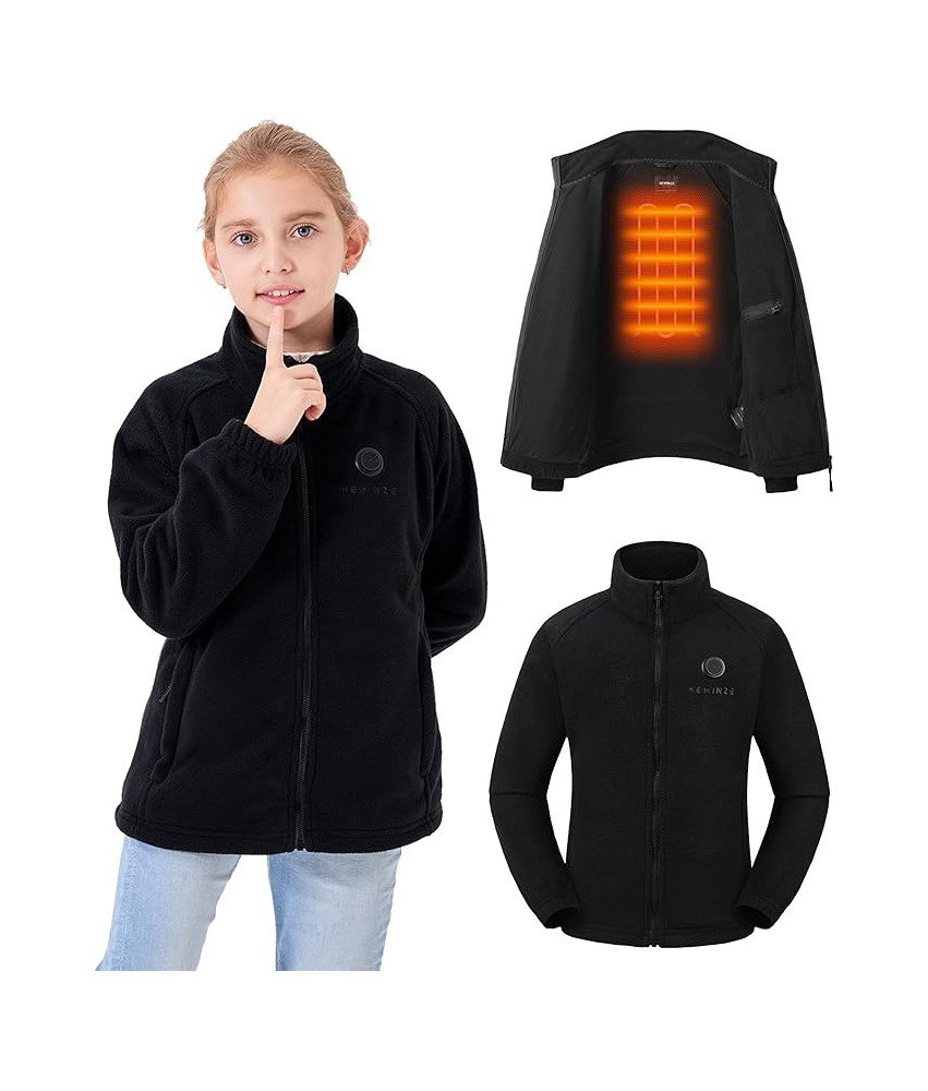 HEWINZE Kurtka Zimowa Dziecięca Podgrzewana na USB Bluza Polar Czarna XL