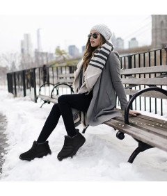 Scecocrs Śniegowce Damskie Buty Zimowe Ciepłe Botki Wodoodporne Czarne 42