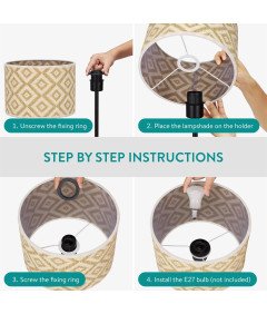 Navaris Lampa Stołowa Lampka Nocna Vintage Boho Klosz Beżowa E27 45x25 cm