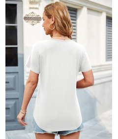 Amoretu Damska Bluzka T-shirt Koszulka z Dekoltem w Serek Luźna Biała M