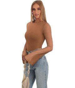 REORIA Damskie Body Wyjściowe Dzwonkowy Rękaw Elegancki Vintage Brązowe XXL