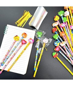 Ołówki Grafitowe Drewniane z Gumką w Kształcie Zwierząt Zestaw 24 Sztuki