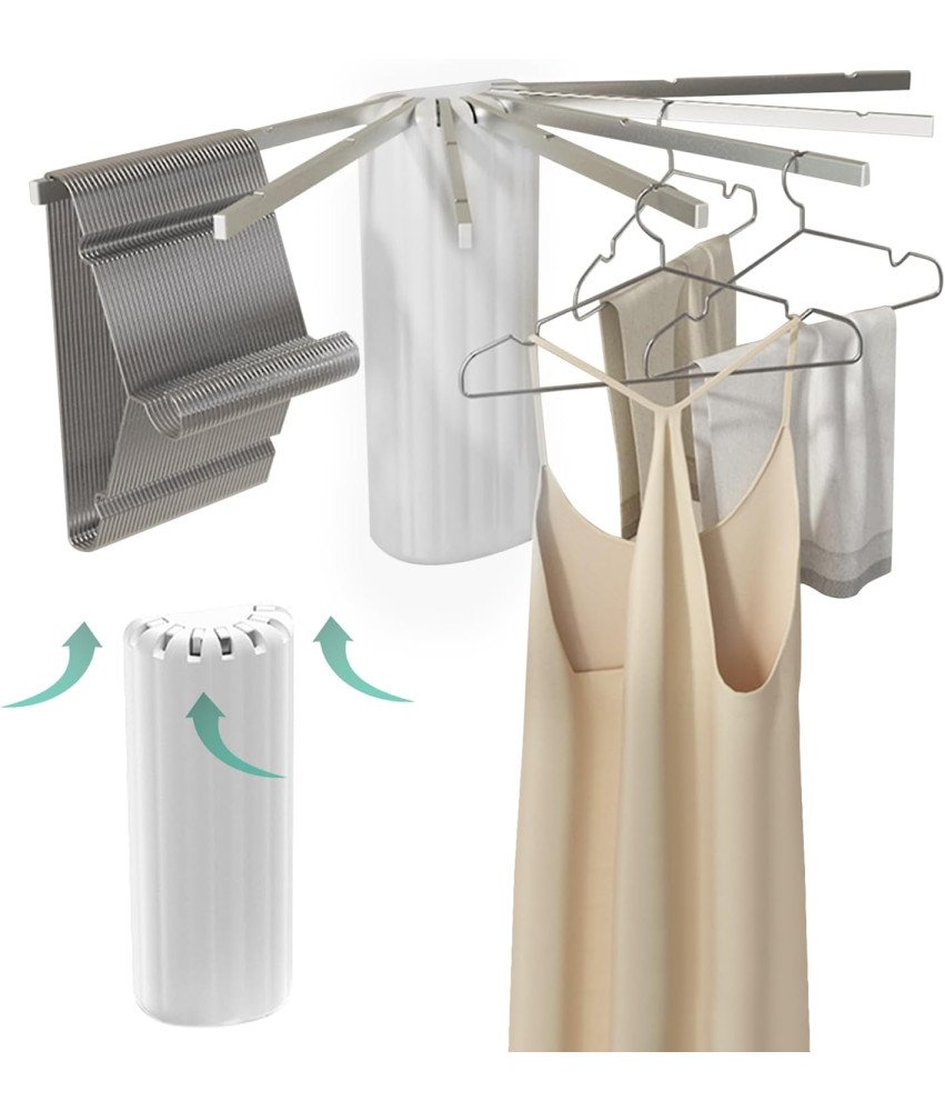 Suszarka na Pranie Ścienna Składany 7 Drążków Wieszak na Ubrania Biała