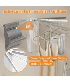 Suszarka na Pranie Ścienna Składany 7 Drążków Wieszak na Ubrania Biała