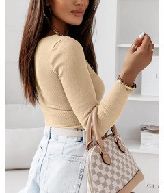 Fisoew Damski Sweter z Głębokim Dekoltem w Beżowy S