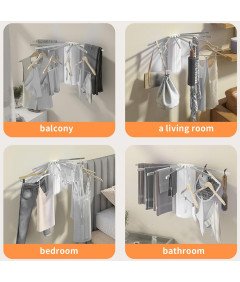 Suszarka na Pranie Ścienna Składany 7 Drążków Wieszak na Ubrania Biała