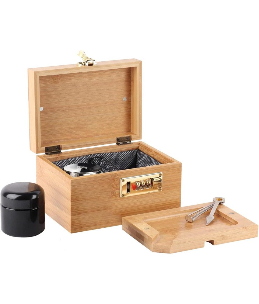 Bambusowe Pudełko na Susz z Zamkiem Szyfrowym Tacka do Skręcania i Słoik