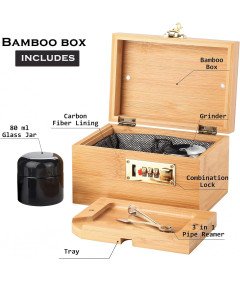 Bambusowe Pudełko na Susz z Zamkiem Szyfrowym Tacka do Skręcania i Słoik