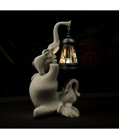 Figurka Żywiczna Ogrodowa z Lampą Solarną Rzeźba Zewnętrzna Słoń Beżowy