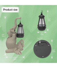 Figurka Żywiczna Ogrodowa z Lampą Solarną Rzeźba Zewnętrzna Słoń Beżowy