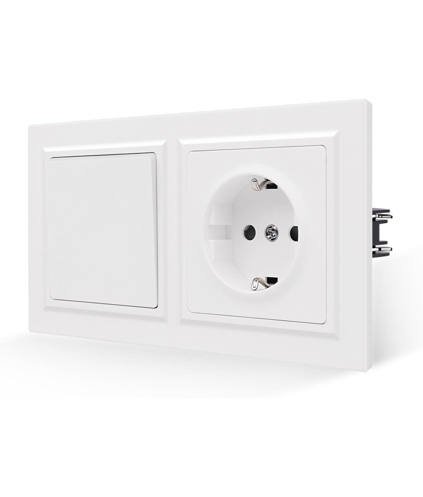 Gnizado z Włącznikiem w Podwójnej Ramce Gniazdko Włącznik Światła Białe