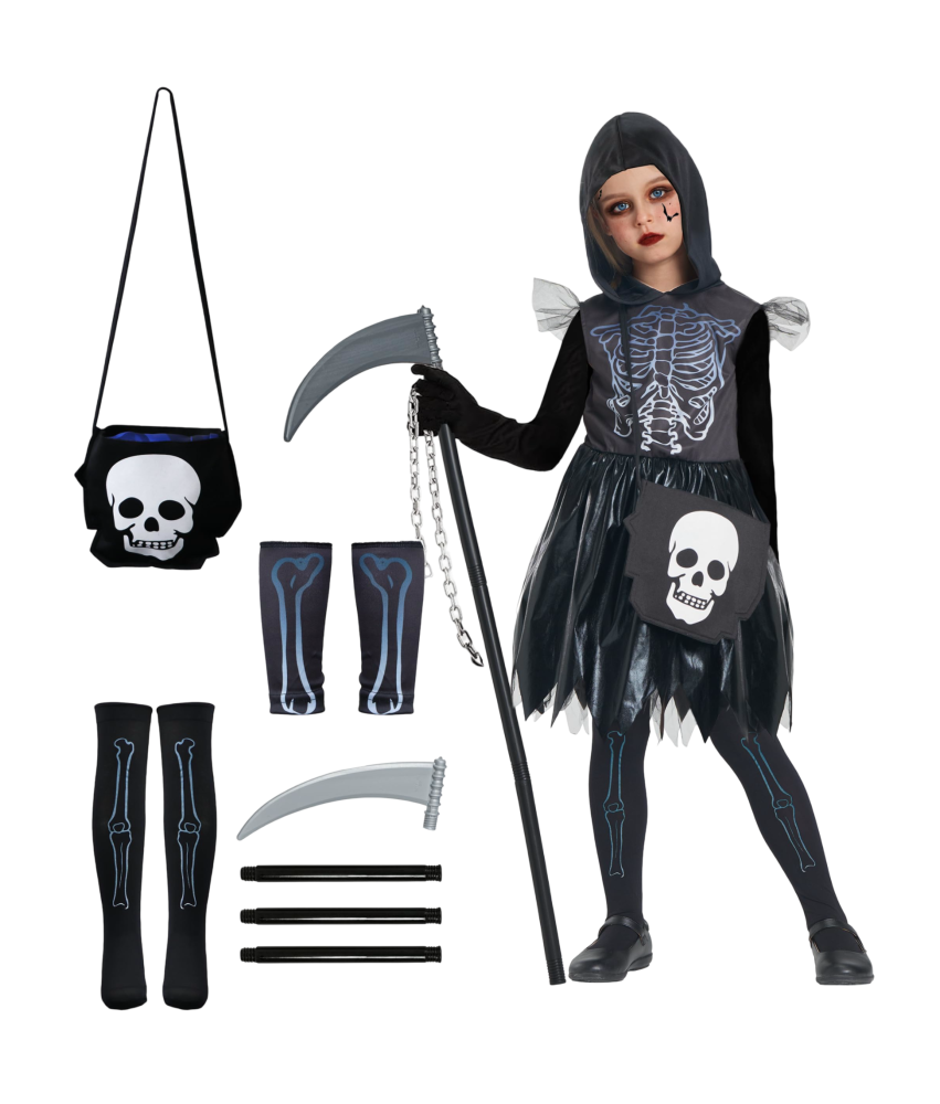 Strój Przebranie Kostium Żniwiarza Kosiarza dla Dziewczynek Halloween 7-8 L